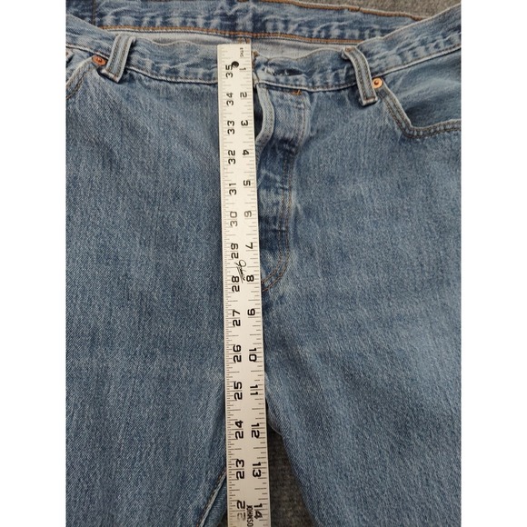 Levis 501 Shorts Mens 38x9 Blue Cut Off Medium Wash Fray Hem Jorts Button Fly - Picture 7 of 14